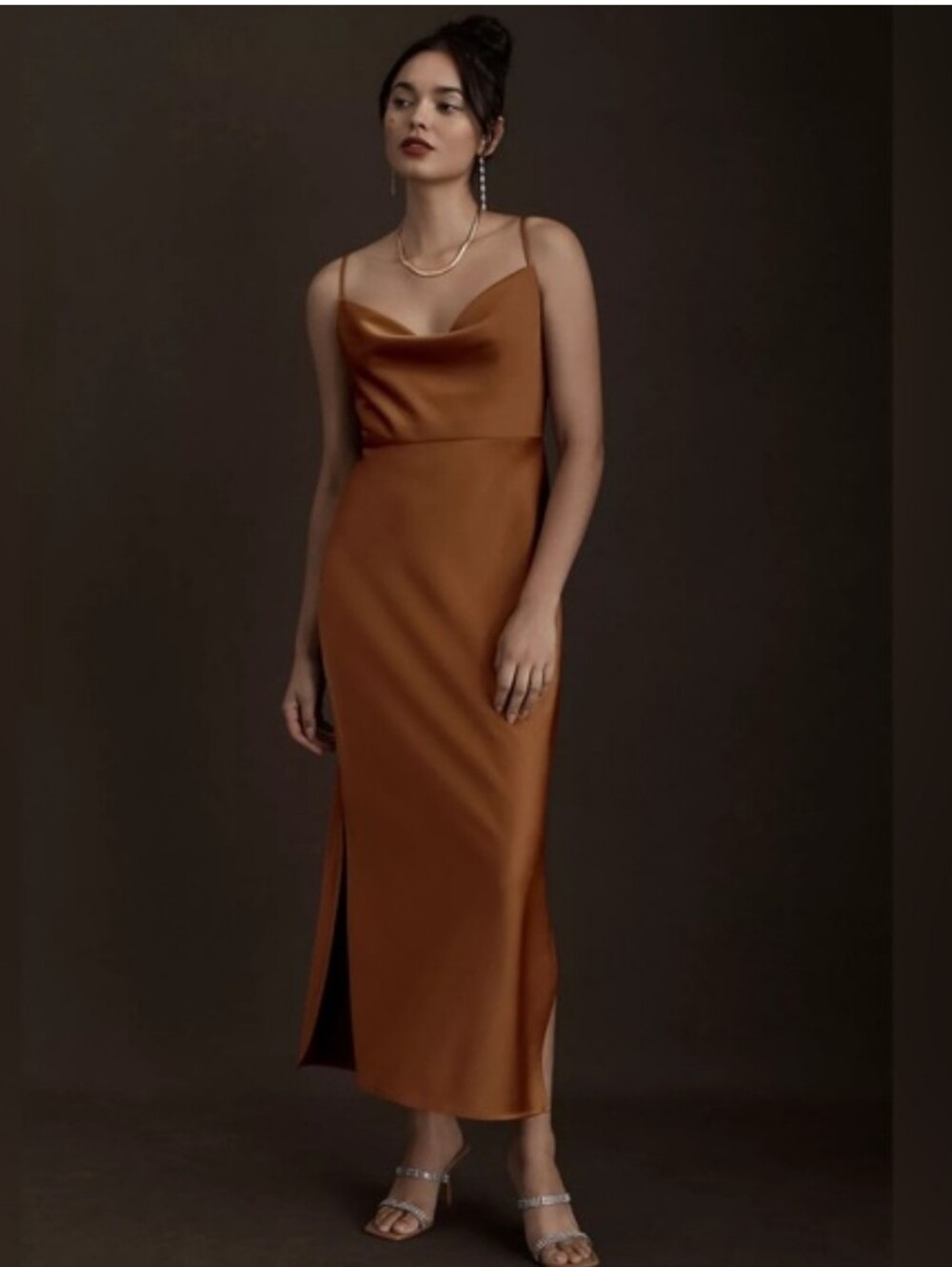 Sachin + Babi Rust Satin Cowl Maxi Dress